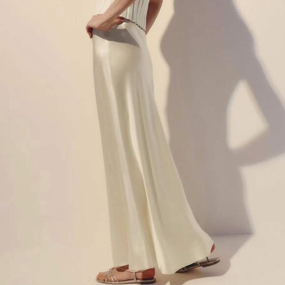 BEST Reformation Layla Silk Midi Skirt Sz4 Sugar Cream Light Beige - Picture 3 of 8